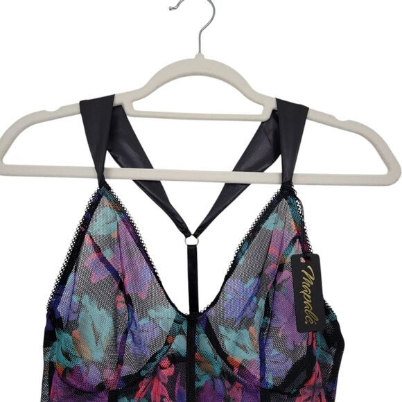 Mapale Black Dream Sheer Flower Print Teddy Size Large W/Flaw - Picture 3 of 12